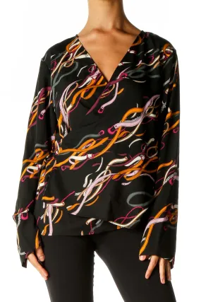 Black Graphic Print Chic Blouse